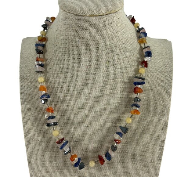 Multi Color Chippy Stone Necklace 17" Natural Beaded Earthy Artisan Eclectic - Picture 8 of 8